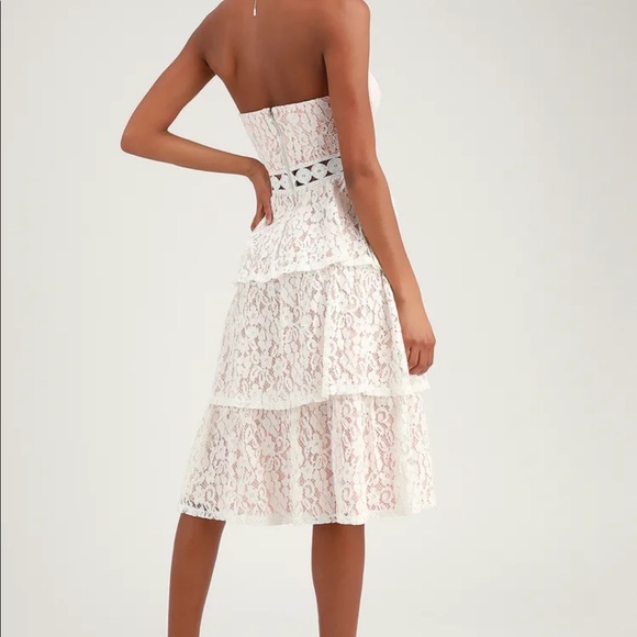 Lulu’s White Lace Strapless Midi Dress - Picture 2 of 8
